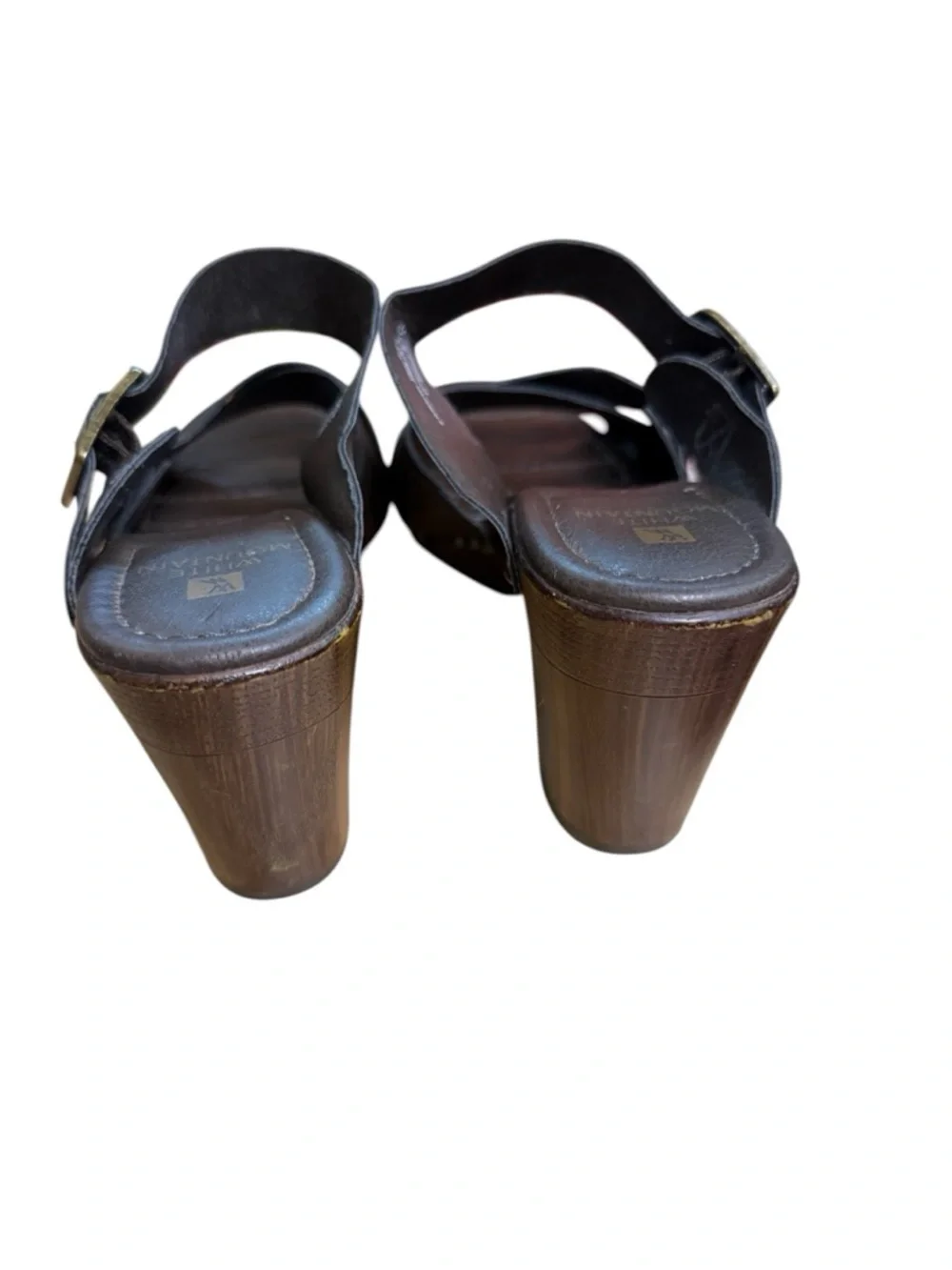 White Mountain Women’s Brown Faux Leather Buckle Heeled Clog Sandals Size 7.5